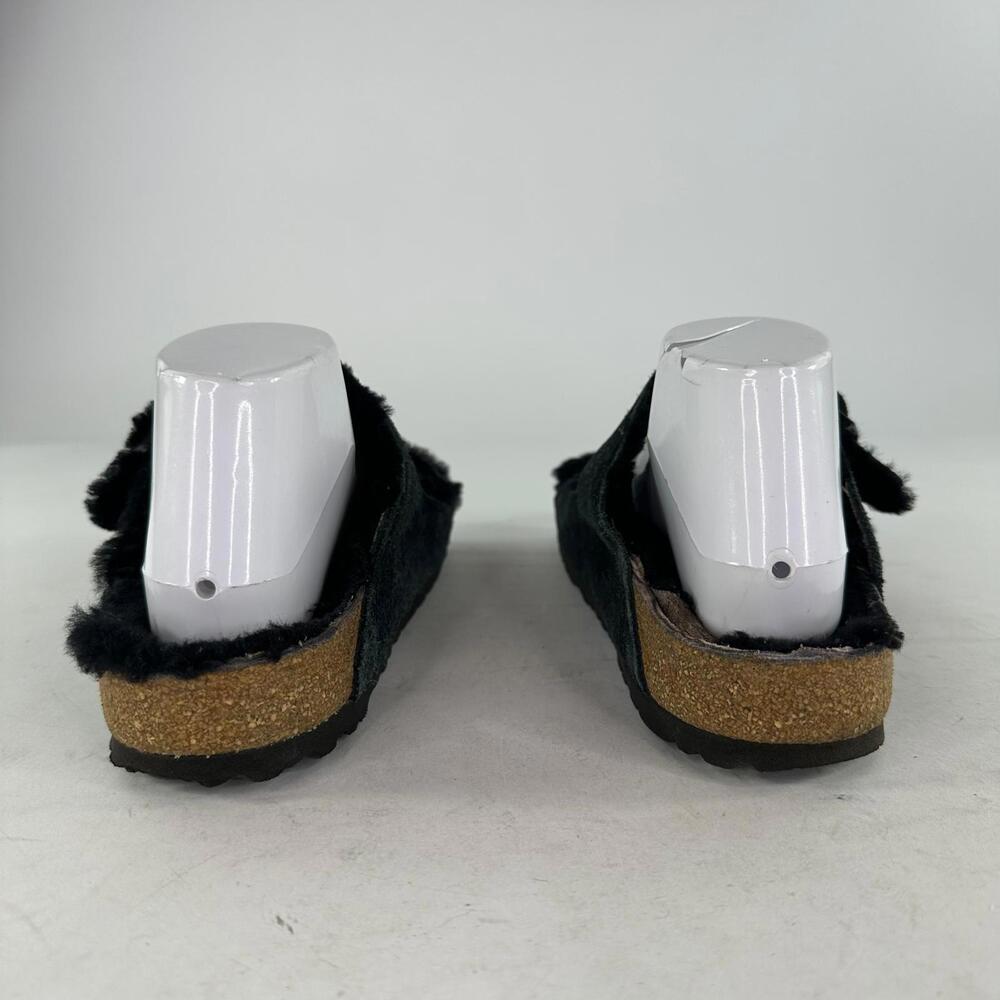 Birkenstock Arizona Shearling Sandals Sz 8 Black Suede Lined Buckle Shoes - Picture 7 of 12